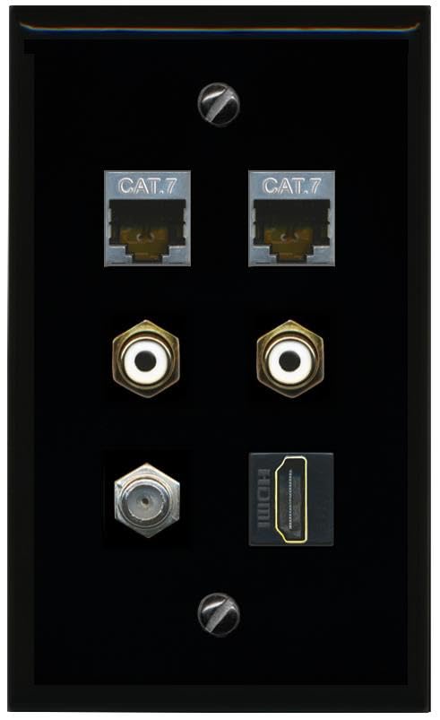 RiteAV 2 CAT7 COAX HDMI 2 RCA WHITE Flat/Solid Wall Plate [Black]