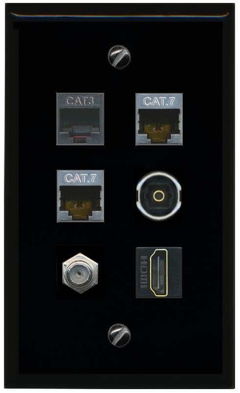 RiteAV 2 CAT7 Coax HDMI Phone TOSLINK Flat/Solid Wall Plate [Black]