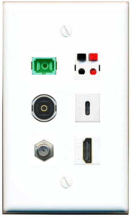 RiteAV COAX HDMI SC-APC-SX SPEAKER TOSLINK USBC Flat/Solid Wall Plate [White]