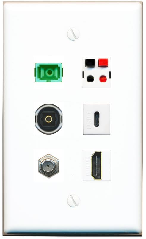 RiteAV COAX HDMI SC-APC-SX SPEAKER TOSLINK USBC Flat/Solid Wall Plate [White]