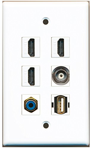 RiteAV - 3 HDMI 1 Port RCA Blue 1 Port USB A-A 1 Port BNC Wall Plate