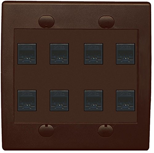 RiteAV 8 Port Flat Dual 2 Gang Ethernet Cat5e RJ45 Network Wall Plate - Brown