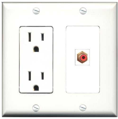 RiteAV - 15 Amp Power Outlet and 1 Port RCA Red Decorative Type Wall Plate White