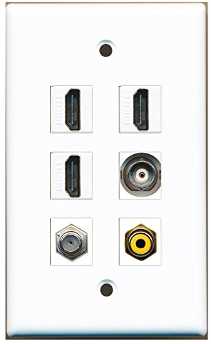 RiteAV - 3 HDMI 1 Port RCA Yellow 1 Port Coax Cable TV- F-Type 1 Port BNC Wall Plate