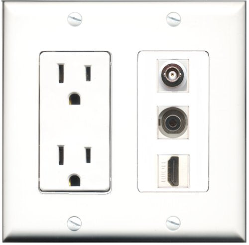 RiteAV - 15 Amp Power Outlet 1 Port HDMI 1 Port 3.5mm 1 Port BNC Decorative Wall Plate