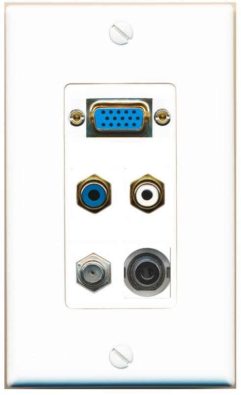 RiteAV SVGA + 3.5mm COAX RCA-BLUE RCA-WHITE Wall Plate [White]