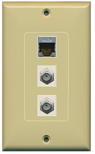 RiteAV - 2 Port Coax Cable TV- F-Type and 1 Port Shielded Cat6 Ethernet Decorative Wall Plate - Ivory