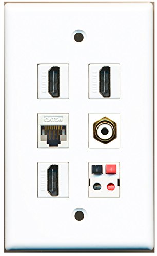 RiteAV - 3 HDMI 1 Port RCA White 1 Port Cat5e Ethernet White 1 Port Speaker Wall Plate