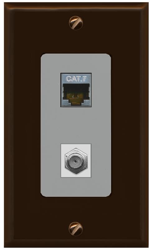 RiteAV Coax and Cat7 Wall Plate - 1 Gang [Brown/Gray]