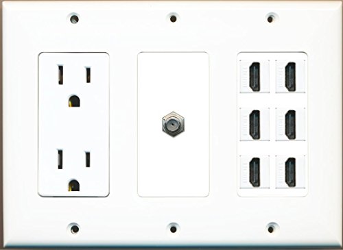 RiteAV 6 Hdmi Coax Power Outlet Wall Plate White