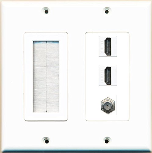 RiteAV Brush Mesh 2 HDMI Coax Cable TV Wall Plate White