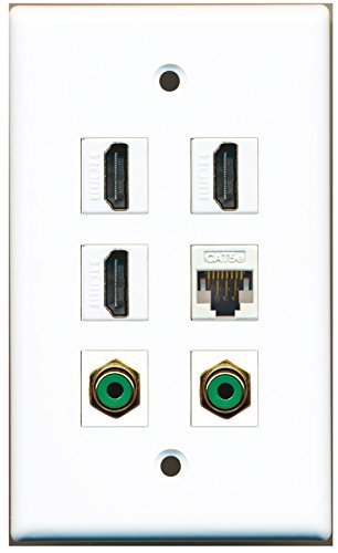 RiteAV - 3 HDMI 2 Port RCA Green 1 Port Cat5e Ethernet White Wall Plate