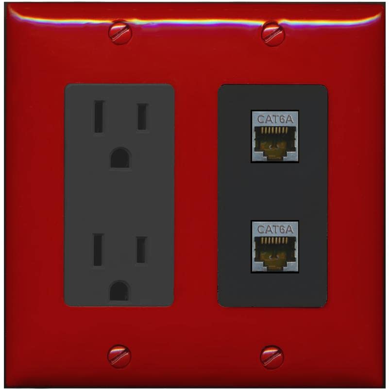 RiteAV 2 Port Cat6A Wall Plate - Outlet [Red/Black]
