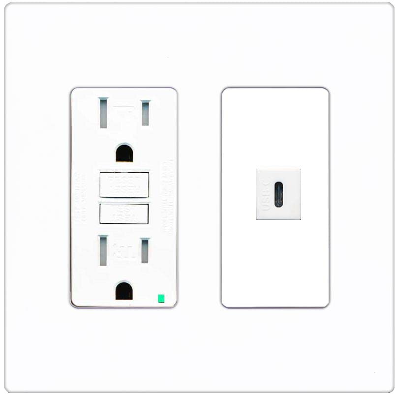 RiteAV USBC Wall Plate - GFCI [Screwless White]