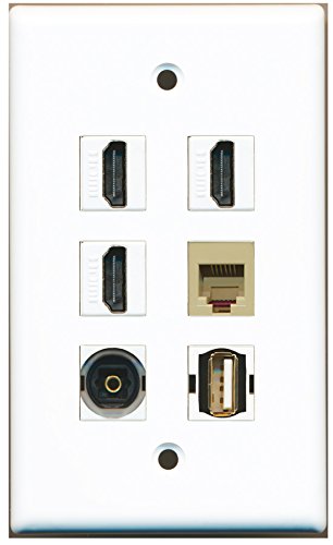 RiteAV - 3 HDMI 1 Port USB A-A 1 Port Phone RJ11 RJ12 Beige 1 Port Toslink Wall Plate