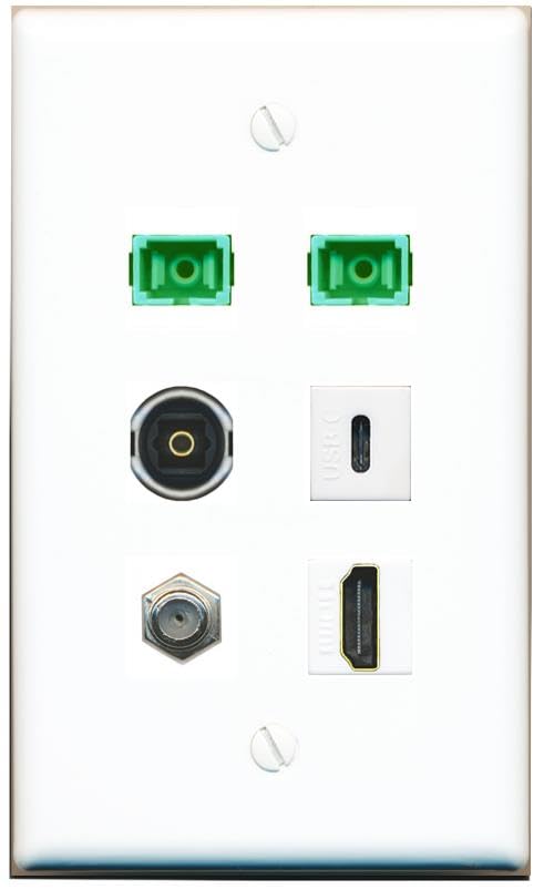 RiteAV Coax HDMI 2 SC-APC-SX TOSLINK USBC Flat/Solid Wall Plate [White]
