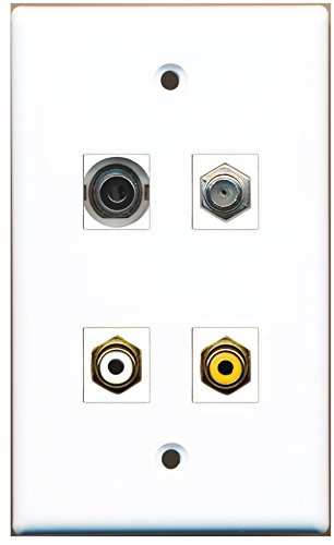 RiteAV - 1 Port RCA White 1 Port RCA Yellow 1 Port Coax Cable TV- F-Type 1 Port 3.5mm Wall Plate