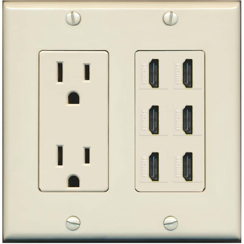 RiteAV HDMI Wall Plate 6 Port - Outlet [Light-Almond]