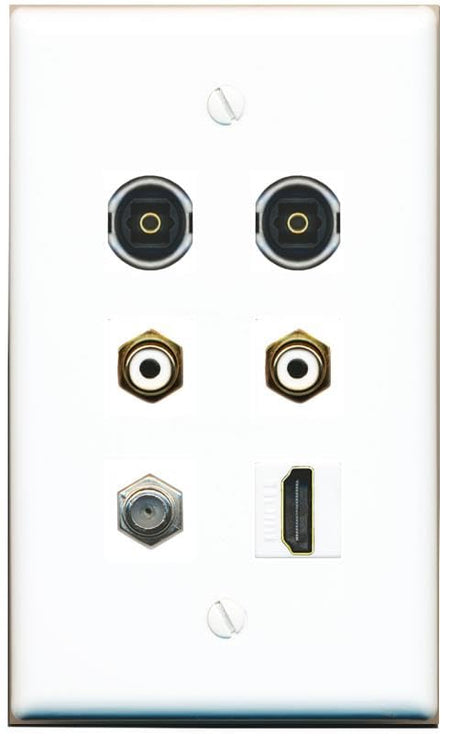 RiteAV Coax HDMI 2 RCA-White 2 TOSLINK Flat/Solid Wall Plate [White]