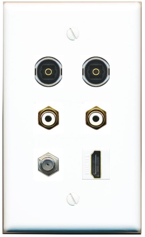 RiteAV Coax HDMI 2 RCA-White 2 TOSLINK Flat/Solid Wall Plate [White]