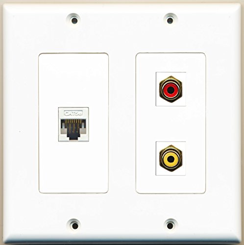 RiteAV - 1 Port RCA Red 1 Port RCA Yellow 1 Port Cat5e Ethernet White - 2 Gang Wall Plate