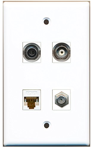 RiteAV - 1 Port Coax Cable TV- F-Type 1 Port 3.5mm 1 Port BNC 1 Port Cat6 Ethernet White Wall Plate