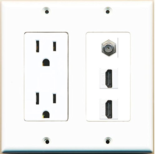 RiteAV - 15 Amp Power Outlet 2 Port HDMI 1 Port Coax Decorative Wall Plate - White