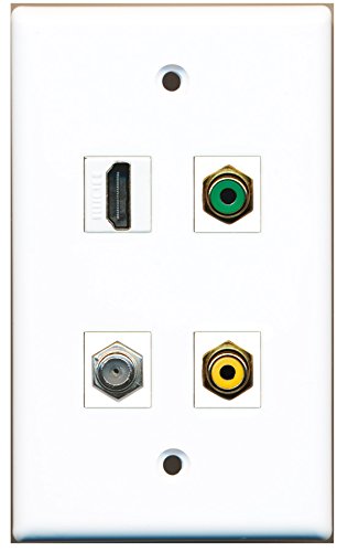 RiteAV - 1 Port HDMI 1 Port RCA Yellow 1 Port RCA Green 1 Port Coax Cable TV- F-Type Wall Plate
