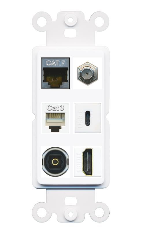 CAT7 COAX HDMI PHONE TOSLINK USBC Wall Plate-Rocker White