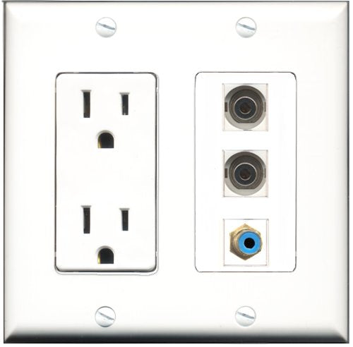 RiteAV - 15 Amp Power Outlet 1 Port RCA Blue 2 Port 3.5mm Decorative Wall Plate