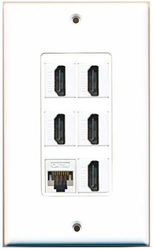 RiteAV 5 Port HDMI 1 Cat5e Ethernet White Wall Plate OVERSIZED