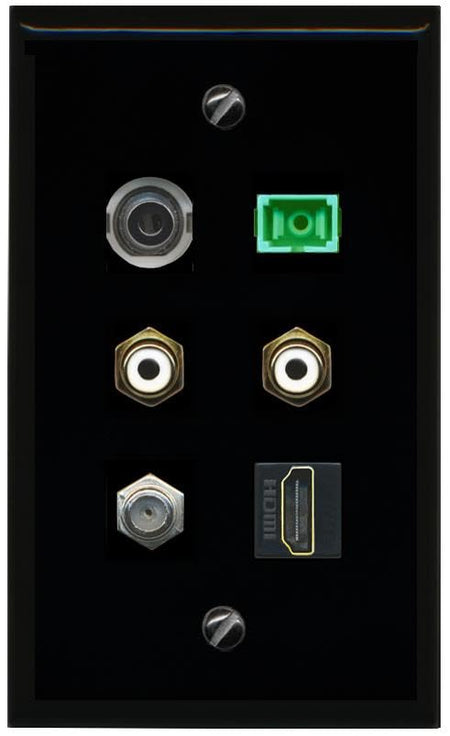 RiteAV 3.5mm Coax HDMI 2 RCA White SC APC Simplex Fiber Flat/Solid Wall Plate [Black]