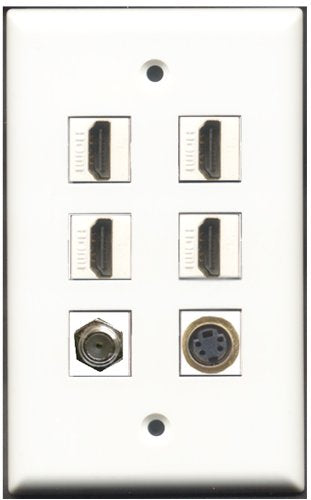 RiteAV - 4 Port HDMI 1 Coax Cable TV- F-Type 1 S-Video Wall Plate