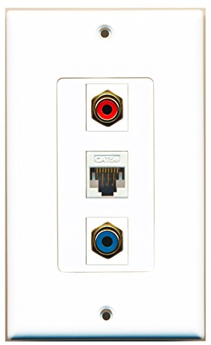 RiteAV 1 Port RCA Red 1 Port RCA Blue 1 Port Cat5e Ethernet White Wall Plate OVERSIZED