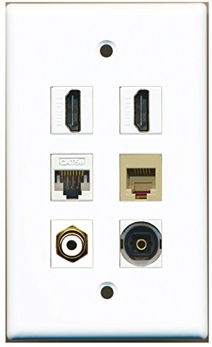 RiteAV - 2 HDMI 1 Port RCA White 1 Port Phone RJ11 RJ12 Beige 1 Port Toslink 1 Port Cat5e Ethernet White Wall Plate