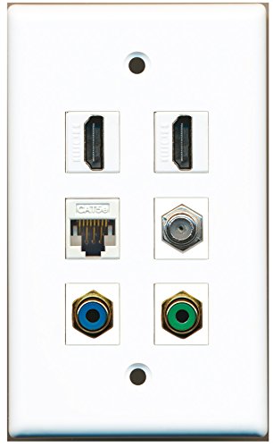 RiteAV - 2 HDMI 1 Port RCA Green 1 Port RCA Blue 1 Port Coax Cable TV- F-Type 1 Port Cat5e Ethernet White Wall Plate