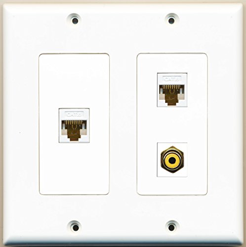 RiteAV - 1 Port RCA Yellow 2 Port Cat6 Ethernet White - 2 Gang Wall Plate