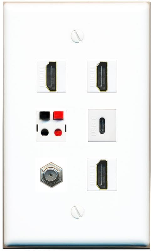 RiteAV COAX 3 HDMI SPEAKER USBC Flat/Solid Wall Plate [White]