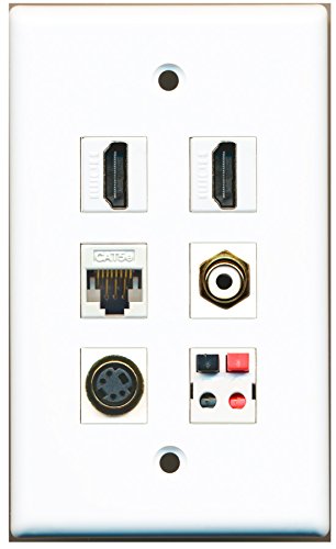 RiteAV - 2 HDMI 1 Port RCA White 1 Port S-Video 1 Port Cat5e Ethernet White 1 Port Speaker Wall Plate