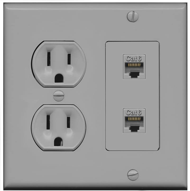 RiteAV 2 Port Cat6 Ethernet Wall Plate - Round Outlet [Gray/Gray]