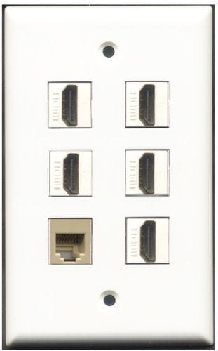 RiteAV - 5 Port HDMI 1 Phone RJ11 RJ12 Beige Wall Plate