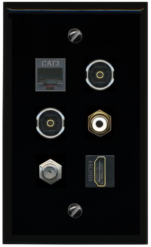 RiteAV Coax HDMI Phone RCA White 2 TOSLINK Flat/Solid Wall Plate [Black]