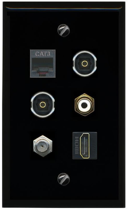 RiteAV Coax HDMI Phone RCA White 2 TOSLINK Flat/Solid Wall Plate [Black]