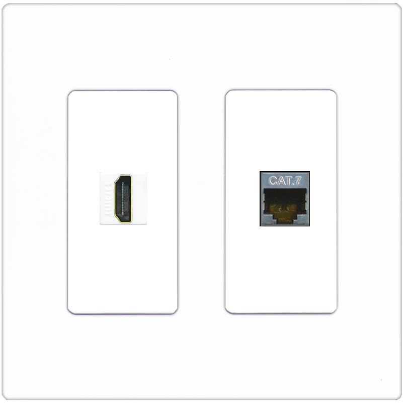 RiteAV HDMI and Cat7 Wall Plate - 2 Gang [Screwless White]