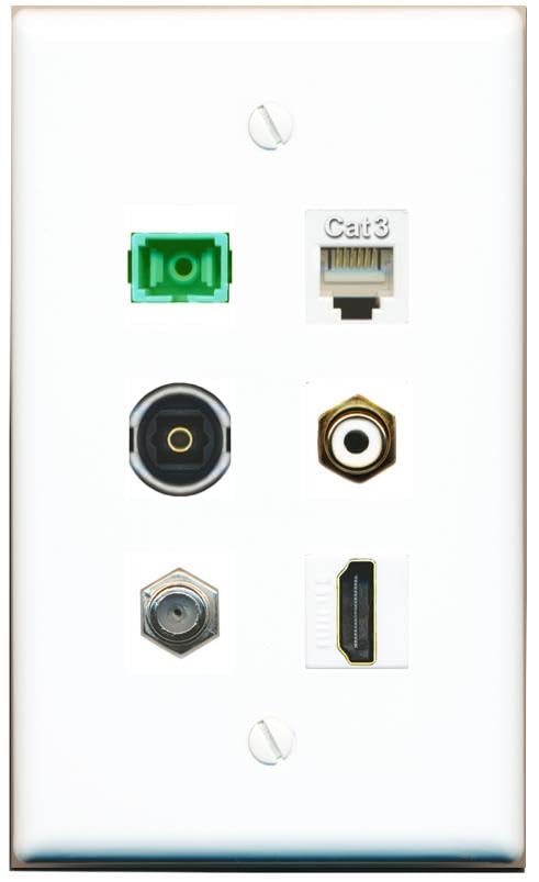RiteAV Coax HDMI Phone RCA-White SC-APC-SX TOSLINK Flat/Solid Wall Plate [White]