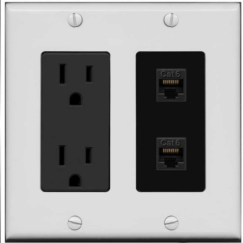 RiteAV 2 Port Cat6 Ethernet Wall Plate - Outlet [Gray/Black]