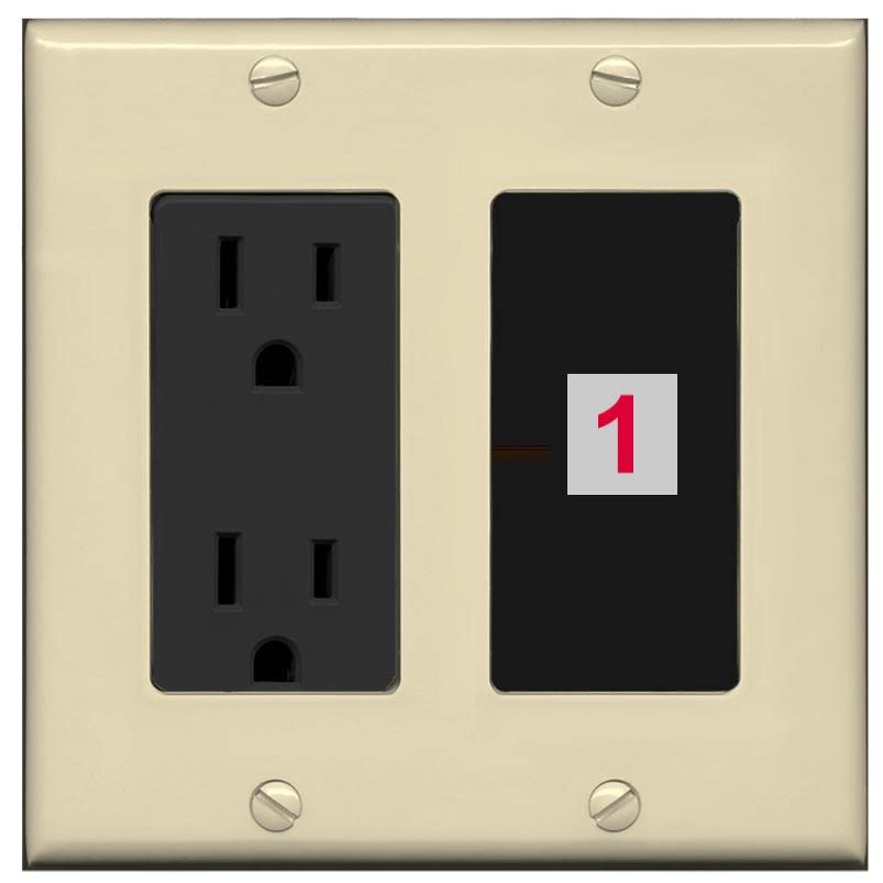 RiteAV Custom Wall Plate 1 Port - Outlet [Ivory/Black]