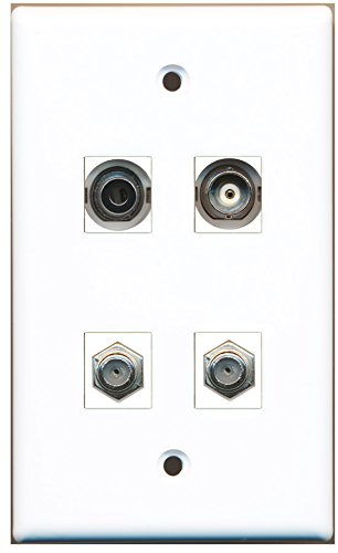 RiteAV - 2 Port Coax Cable TV- F-Type 1 Port 3.5mm 1 Port BNC Wall Plate