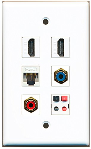 RiteAV - 2 HDMI 1 Port RCA Red 1 Port RCA Blue 1 Port Cat5e Ethernet White 1 Port Speaker Wall Plate