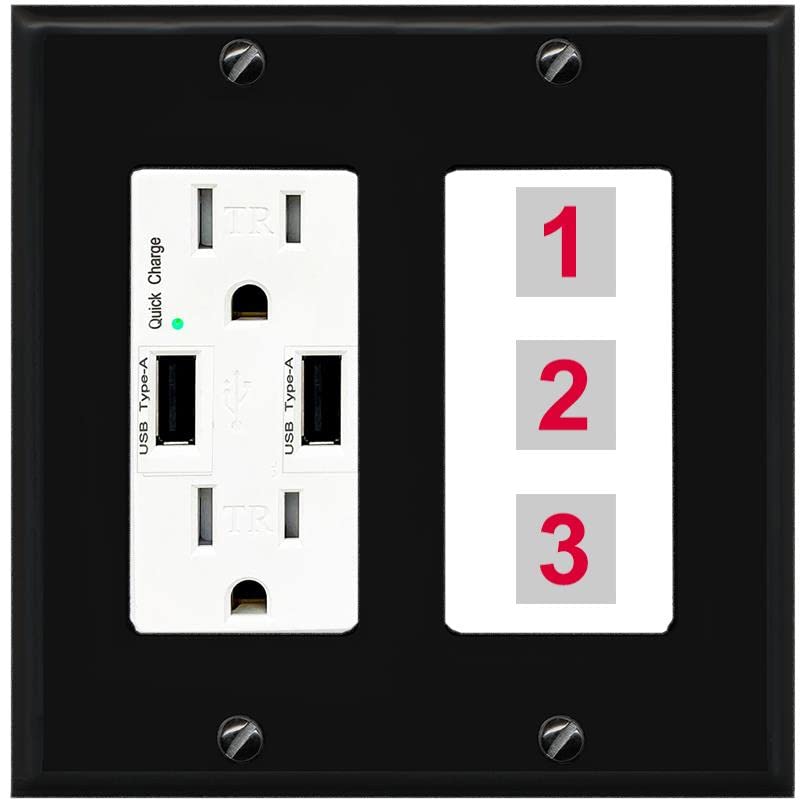 RiteAV Custom Wall Plate 3 Port - USB Charger [Black/White]